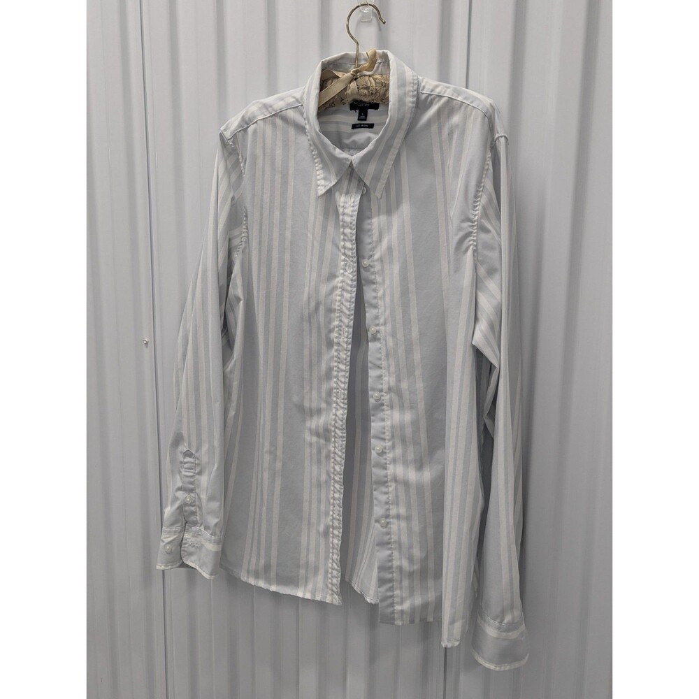 Ladies chaps LargeNo Iron Light Gray and White Strip Blouse